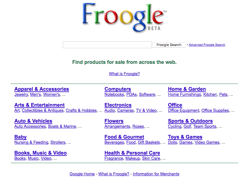 Froogle homepage (2003)